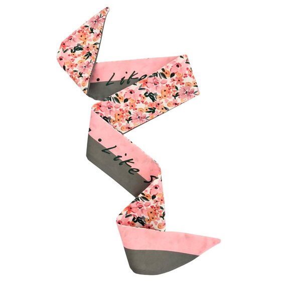 Slim Scarf Pink Floral 34in Satin Two Sided Coquette Cottagecore No60 - Picture 3 of 16